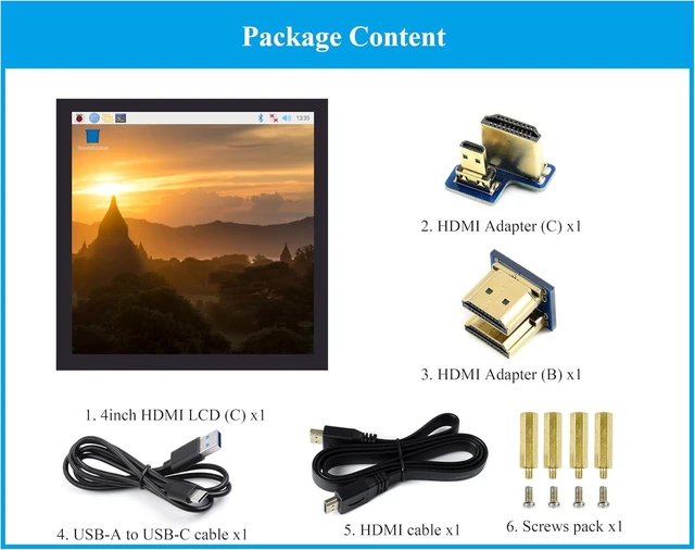 Alt view image 2 of 7 - 4inch HDMI LCD Square Capacitive Touch Screen Compatible with Raspberry Pi 5/4B/3B+/3B/2B/Zero/Zero W//Zero 2W/Jetson Nano/Windows 11/10/8.1/8/7, 720x720 Resolution, IPS Display, USB-C Port