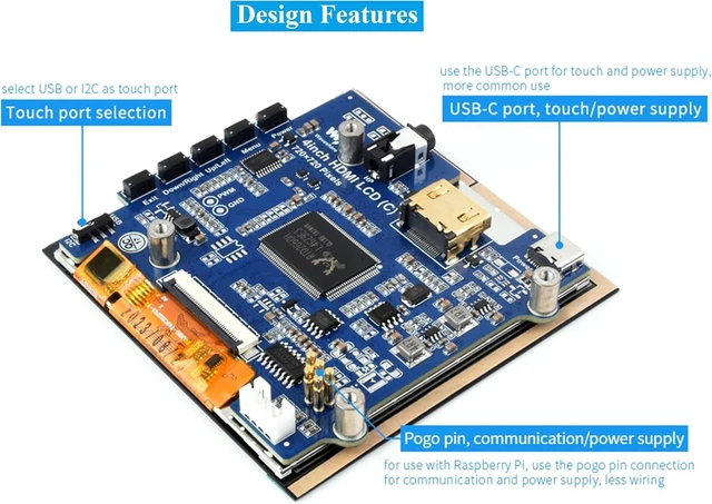 Alt view image 7 of 7 - 4inch HDMI LCD Square Capacitive Touch Screen Compatible with Raspberry Pi 5/4B/3B+/3B/2B/Zero/Zero W//Zero 2W/Jetson Nano/Windows 11/10/8.1/8/7, 720x720 Resolution, IPS Display, USB-C Port