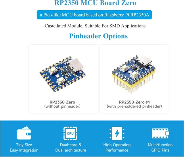 Alt view image 2 of 7 - 3PCS RP2350-Zero Mini Development Board, Based On RPi RP2350A Dual-Core & Dual-Architecture Microcontroller, 29 x Multi-Function GPIO Pins Type-C Connector, Support C/C++, MicroPython