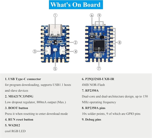 Alt view image 5 of 7 - 3PCS RP2350-Zero Mini Development Board, Based On RPi RP2350A Dual-Core & Dual-Architecture Microcontroller, 29 x Multi-Function GPIO Pins Type-C Connector, Support C/C++, MicroPython