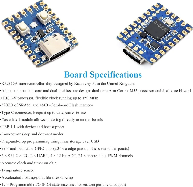 Alt view image 3 of 7 - 3PCS RP2350-Zero Mini Development Board, Based On RPi RP2350A Dual-Core & Dual-Architecture Microcontroller, 29 x Multi-Function GPIO Pins Type-C Connector, Support C/C++, MicroPython