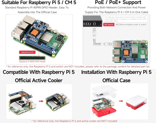 Alt view image 4 of 7 - 5V / 5A PoE HAT Power Over Ethernet HAT Compatible with Raspberry Pi 5 / Compute Module 5/Pi 5 Case, Isolated Switched-Mode Power Supply, Providing Both Network and Power Supply in One Ethernet Cable
