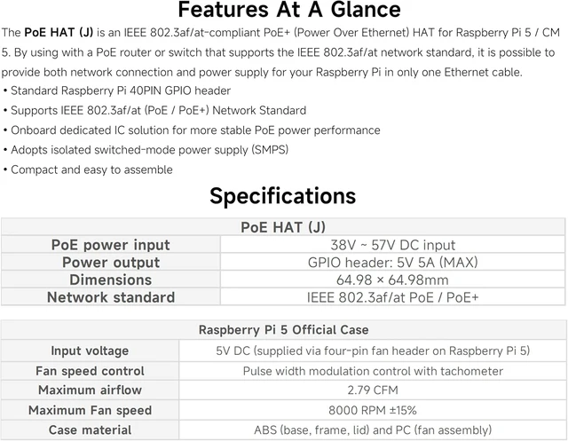 Alt view image 3 of 7 - 5V / 5A PoE HAT Power Over Ethernet HAT Compatible with Raspberry Pi 5 / Compute Module 5/Pi 5 Case, Isolated Switched-Mode Power Supply, Providing Both Network and Power Supply in One Ethernet Cable