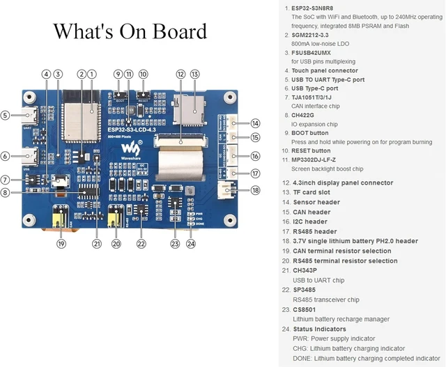 Alt view image 7 of 7 - ESP32-S3 4.3inch Touch Screen Development Board 5-Point Capacitive Display 800x480, 32-bit LX7 Dual-core Processor, Support 2.4GHz W i-Fi and BLE 5, Onboard CAN RS485 I2C Interface