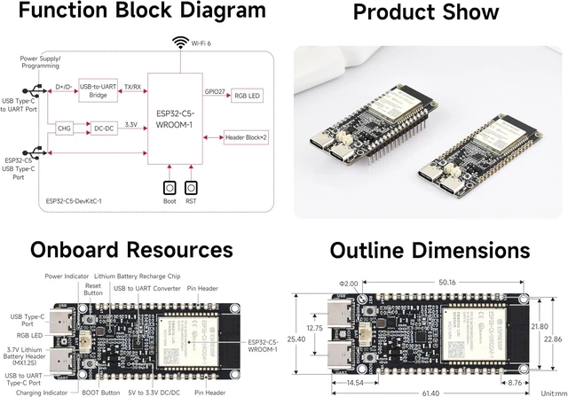 Alt view image 6 of 7 - ESP32-C5 5GHz/2.4GHz Dual-Band Wi-Fi 6 Development Board, ESP32-C5-WROOM-1 Module, Support WiFi/BLE 5/ Zigbee/Thread/Wireless Communications, 240MHz RISC-V Processor, 16MB Flash+8MB PSRAM