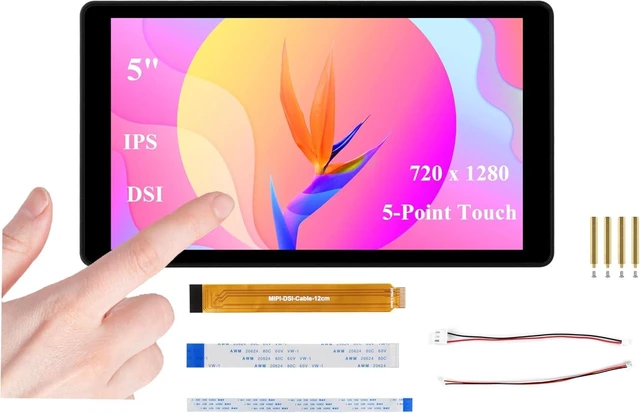 Main image of 5inch DSI Capacitive Touch Screen Compatible with Raspberry Pi 5/4B/3B+/3A+/CM5/CM4 3+/ ESP32-P4, 720 x 1280, IPS Display, Optical Bonding Toughened Glass Panel, 5-Point Touch, Aluminum Alloy Case