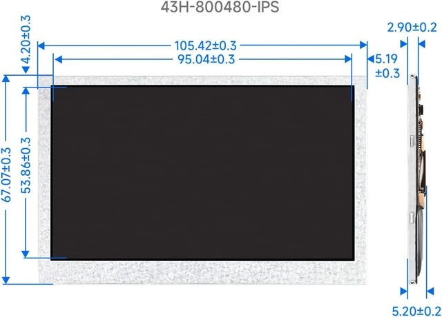Alt view image 7 of 7 - waveshare 4.3inch DSI Display 800 x 480, IPS Screen, Compatible with Raspberry Pi 4B/3B+/3A+/3B/2B/B+/A+, Compute Module3/3+/Compute Module 4 (No Touch)