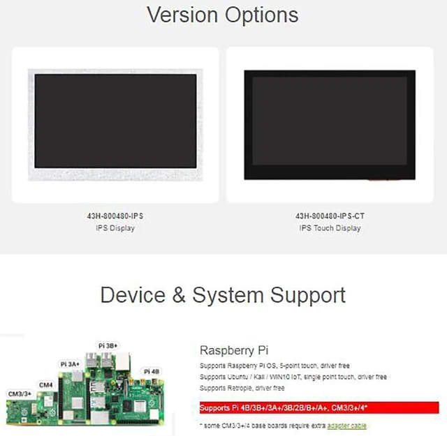 Alt view image 3 of 7 - waveshare 4.3inch DSI Display 800 x 480, IPS Screen, Compatible with Raspberry Pi 4B/3B+/3A+/3B/2B/B+/A+, Compute Module3/3+/Compute Module 4 (No Touch)
