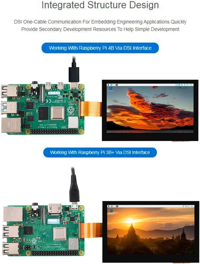 Alt view image 5 of 7 - waveshare 4.3inch DSI Display 800 x 480, IPS Screen, Compatible with Raspberry Pi 4B/3B+/3A+/3B/2B/B+/A+, Compute Module3/3+/Compute Module 4 (No Touch)