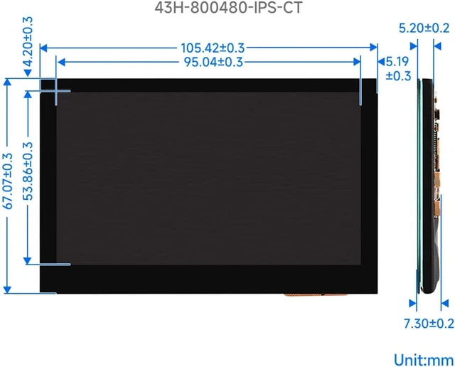Alt view image 7 of 7 - waveshare 4.3inch Touch DSI Display 800 x 480, IPS Screen, 5-Point Capacitive Touch LCD,Compatible with Raspberry Pi 4B/3B+/3A+/3B/2B/B+/A+, Compute Module3/3+/Compute Module 4