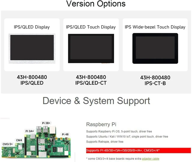 Alt view image 3 of 7 - waveshare 4.3inch DSI Touch Display IPS Wide-Bezel Panel, 800 × 480 Resolution, Thin and Light Design, for Raspberry Pi 4B/3B+/3A+/3B/2B/B+/A+/ CM3/3+/4