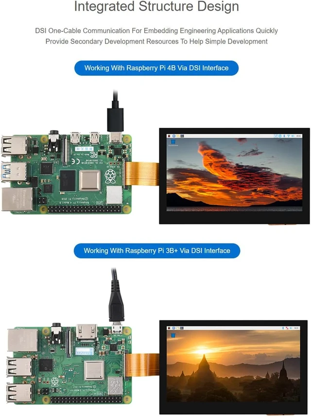 Alt view image 4 of 7 - waveshare 4.3inch DSI Touch Display IPS Wide-Bezel Panel, 800 × 480 Resolution, Thin and Light Design, for Raspberry Pi 4B/3B+/3A+/3B/2B/B+/A+/ CM3/3+/4