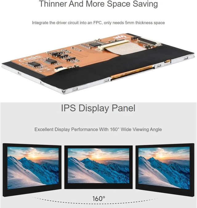 Alt view image 5 of 7 - waveshare 4.3inch DSI Touch Display IPS Wide-Bezel Panel, 800 × 480 Resolution, Thin and Light Design, for Raspberry Pi 4B/3B+/3A+/3B/2B/B+/A+/ CM3/3+/4