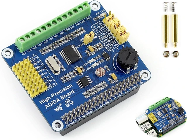 Main image of High-Precision AD/DA Expansion Board for Raspberry Pi 4B/3B+/3B/2B/Zero/W/Zero WH and Jetson Nano,Add High-Precision AD/DA Functions to Pi. Onboard ADS1256 8-CH 24bit ADC and DAC8532 2-CH 16bit DAC