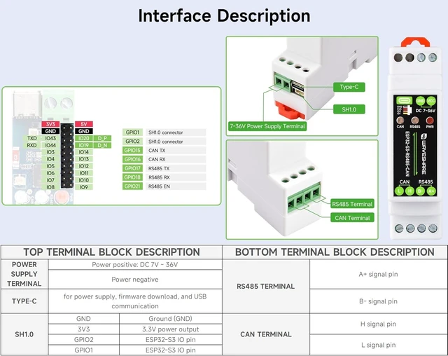 Alt view image 6 of 7 - ESP32-S3 Control Board with RS485 and CAN Communication, External Antenna