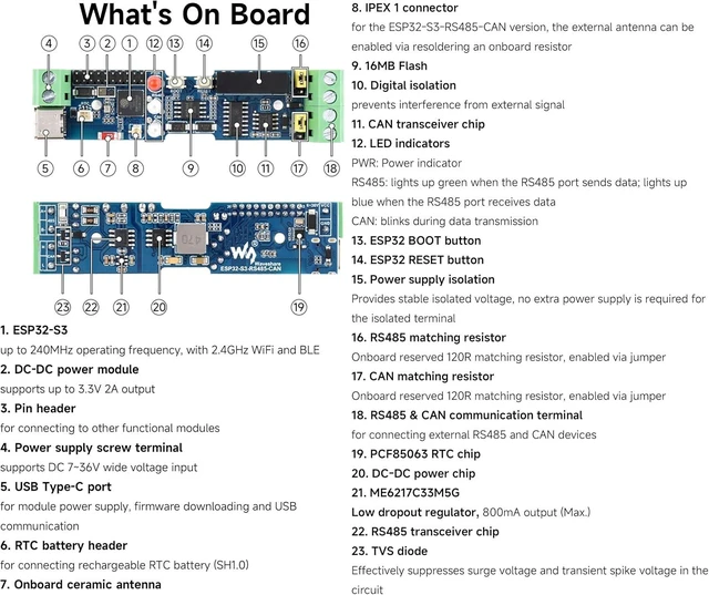 Alt view image 4 of 7 - ESP32-S3 Control Board with RS485 and CAN Communication, External Antenna