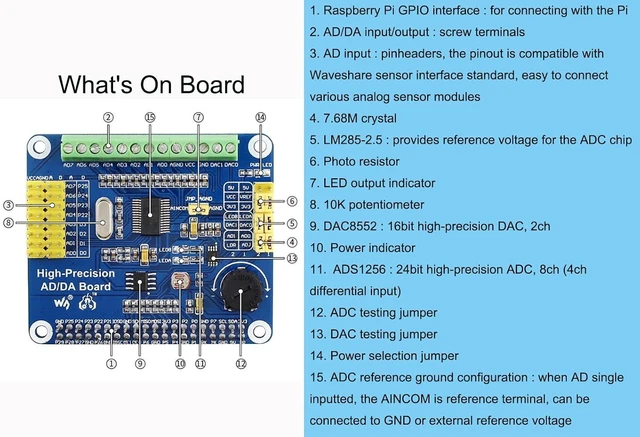 Alt view image 5 of 7 - High-Precision AD/DA Expansion Board for Raspberry Pi 4B/3B+/3B/2B/Zero/W/Zero WH and Jetson Nano,Add High-Precision AD/DA Functions to Pi. Onboard ADS1256 8-CH 24bit ADC and DAC8532 2-CH 16bit DAC