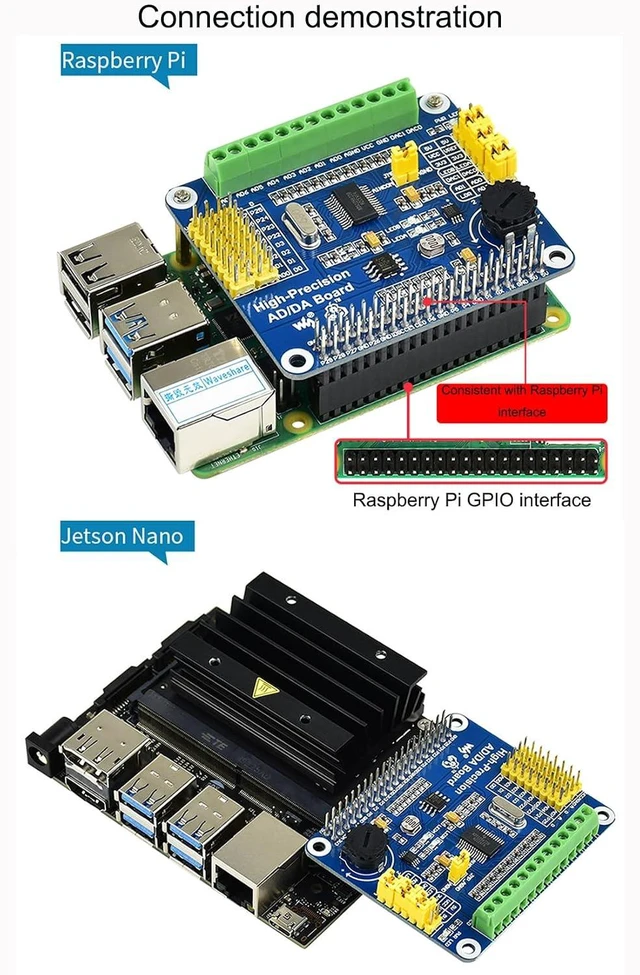 Alt view image 6 of 7 - High-Precision AD/DA Expansion Board for Raspberry Pi 4B/3B+/3B/2B/Zero/W/Zero WH and Jetson Nano,Add High-Precision AD/DA Functions to Pi. Onboard ADS1256 8-CH 24bit ADC and DAC8532 2-CH 16bit DAC