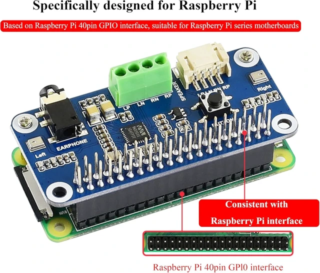 Alt view image 4 of 7 - WM8960 Audio HAT Compatible with Raspberry Pi 5/4B/3B+/3B/Pi Zero/Zero W/Pi Zero 2W/Zero 2WH/Pico W/Pico 2W, WM8960 Hi-Fi Sound Card HAT, Stereo CODEC, Hi-Fi Play/Record, Come with 8 5W Speaker