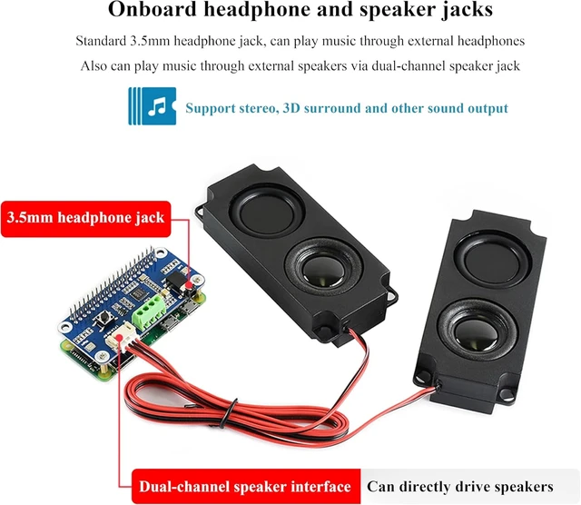Alt view image 6 of 7 - WM8960 Audio HAT Compatible with Raspberry Pi 5/4B/3B+/3B/Pi Zero/Zero W/Pi Zero 2W/Zero 2WH/Pico W/Pico 2W, WM8960 Hi-Fi Sound Card HAT, Stereo CODEC, Hi-Fi Play/Record, Come with 8 5W Speaker