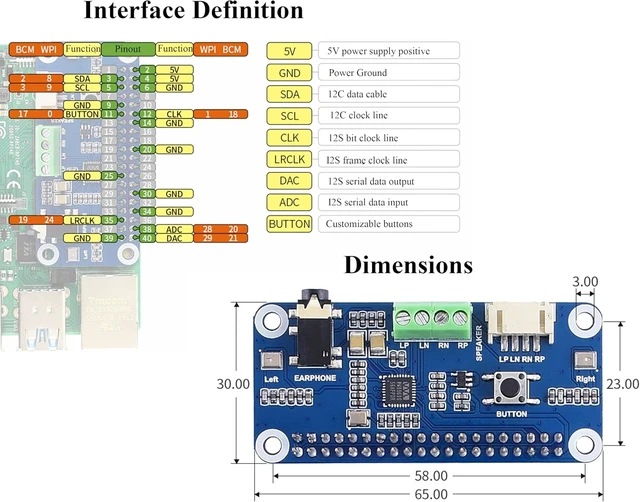 Alt view image 7 of 7 - WM8960 Audio HAT Compatible with Raspberry Pi 5/4B/3B+/3B/Pi Zero/Zero W/Pi Zero 2W/Zero 2WH/Pico W/Pico 2W, WM8960 Hi-Fi Sound Card HAT, Stereo CODEC, Hi-Fi Play/Record, Come with 8 5W Speaker
