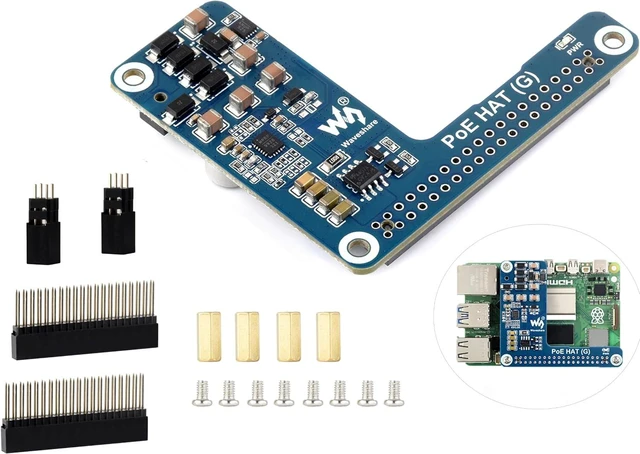 Main image of PoE HAT for Raspberry Pi 5/Compute Module 5, Power Over Ethernet HAT for Pi 5/CM5, 5V 5A 25W, IEEE 802.3af/at-Compliant Network Standard, Pi 5 PoE HAT Compatible with Raspberry Pi 5 Official Case