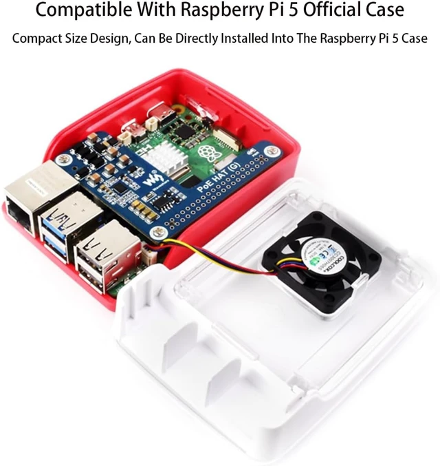 Alt view image 6 of 7 - PoE HAT for Raspberry Pi 5/Compute Module 5, Power Over Ethernet HAT for Pi 5/CM5, 5V 5A 25W, IEEE 802.3af/at-Compliant Network Standard, Pi 5 PoE HAT Compatible with Raspberry Pi 5 Official Case