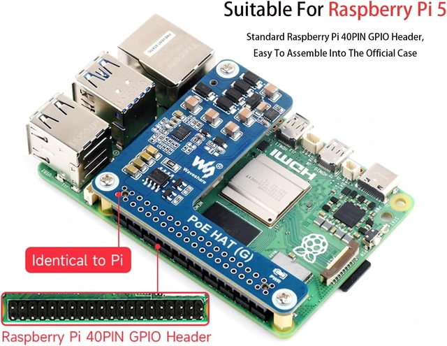 Alt view image 3 of 7 - PoE HAT for Raspberry Pi 5/Compute Module 5, Power Over Ethernet HAT for Pi 5/CM5, 5V 5A 25W, IEEE 802.3af/at-Compliant Network Standard, Pi 5 PoE HAT Compatible with Raspberry Pi 5 Official Case