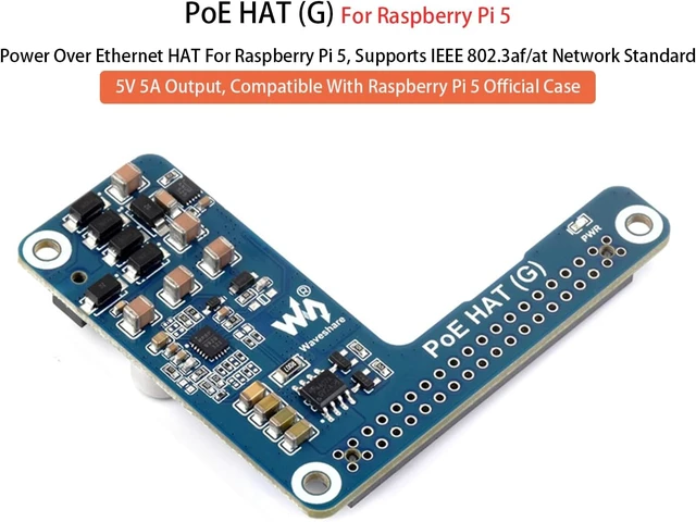 Alt view image 2 of 7 - PoE HAT for Raspberry Pi 5/Compute Module 5, Power Over Ethernet HAT for Pi 5/CM5, 5V 5A 25W, IEEE 802.3af/at-Compliant Network Standard, Pi 5 PoE HAT Compatible with Raspberry Pi 5 Official Case