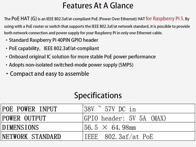 Alt view image 4 of 7 - PoE HAT for Raspberry Pi 5/Compute Module 5, Power Over Ethernet HAT for Pi 5/CM5, 5V 5A 25W, IEEE 802.3af/at-Compliant Network Standard, Pi 5 PoE HAT Compatible with Raspberry Pi 5 Official Case