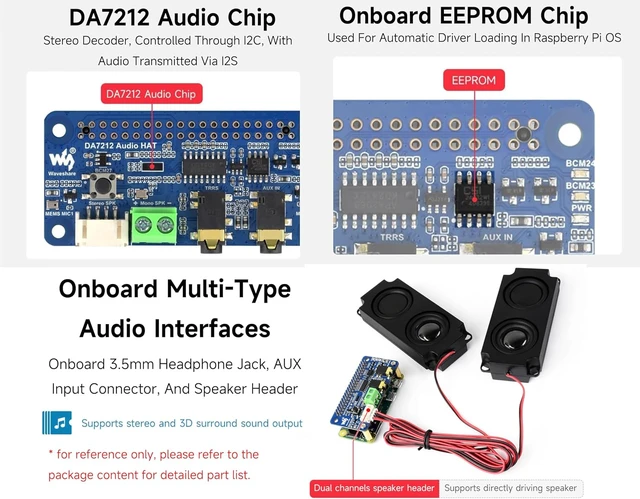Alt view image 3 of 6 - DA7212 I2S Audio Board Compatible with Raspberry Pi 5/4/3B+/Zero 2W/Zero W, Onboard Dual Microphones, 3.5mm Headphone Jack, AUX, Speaker Header, Support Stereo Encoding/Decoding