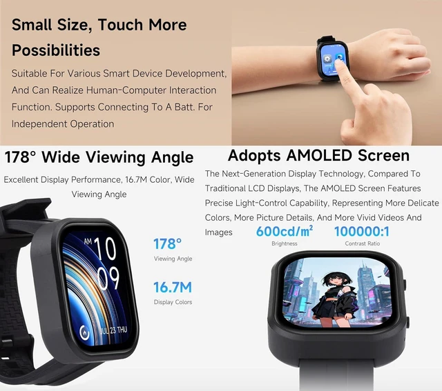 Alt view image 3 of 7 - ESP32-C6 2.06inch AMOLED Touch Watch Development Board, 410×502 Pixels, RISC-V 32-bit Processor, Supports WiFi 6 / Bluetooth 5 / Zigbee, ESP32 with Display, Supports AI Speech Interaction