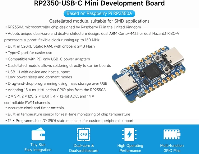 Alt view image 2 of 6 - RP2350 USB-C Microcontroller Development Board Based On RP2350A