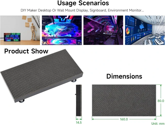 Alt view image 6 of 7 - 2048 RGB Full-Color LED Matrix Panel, 2.5mm Pitch, 64 × 32 Pixels, Compatible with Raspberry Pi/Pico 2W / ESP32, Support Adjustable Brightness, Chainable, Displaying Text, Animation, GOB Waterproof