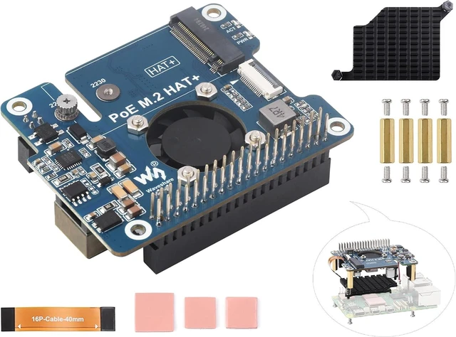 Main image of PCIe to M.2 Adapter with PoE Function Compatible with Raspberry Pi 5, Pi 5 POE HAT M.2-M-Key HAT+ Supports NVMe Protocol M.2 SSD 2230/2242, IEEE 802.3af/at Network Standard with Metal Heatsink