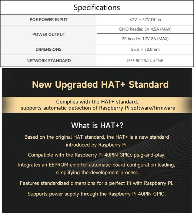 Alt view image 3 of 7 - PCIe to M.2 Adapter with PoE Function Compatible with Raspberry Pi 5, Pi 5 POE HAT M.2-M-Key HAT+ Supports NVMe Protocol M.2 SSD 2230/2242, IEEE 802.3af/at Network Standard with Metal Heatsink