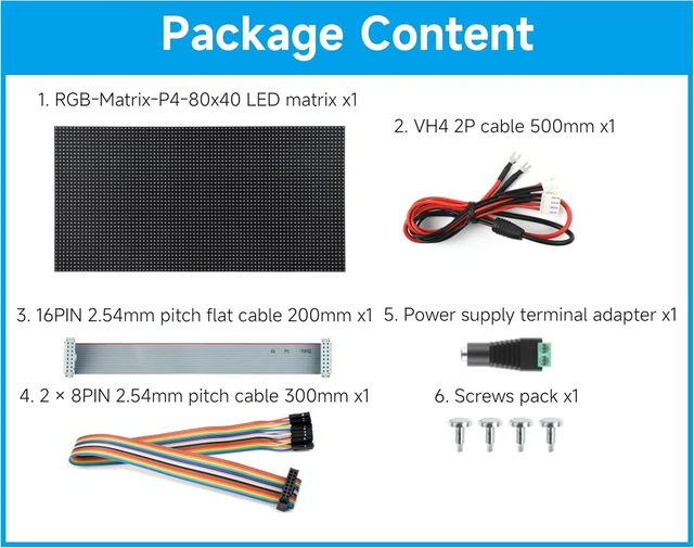 Alt view image 7 of 7 - 3200 RGB Full-Color LED Matrix Panel, 4mm Pitch, 80×40 Pixels, Compatible with Raspberry Pi 5/4B/Zero 2W/Zero/Pico 2W /Pico/STM32/ESP32, Support Adjustable Brightness, Chainable, Animation