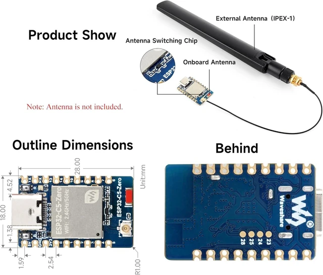Alt view image 5 of 6 - ESP32-C5 Mini Development Board with Header, 32-bit RISC-V Processor 240MHz, Integrate Dual-Band Wi-Fi 6 / BLE 5 / Thread/Zigbee, USB Port, Onboard Antenna, for Embedded and IoT Applications