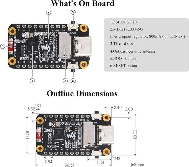 Alt view image 7 of 7 - ESP32-C6 1.47inch Display Development Board,172×320, 262K RGB Color, 262K Color, 160MHz Running Frequency Single-core Processor, Support W-iF-i & BLE, with Colorful RGB LED, ESP32 with Display