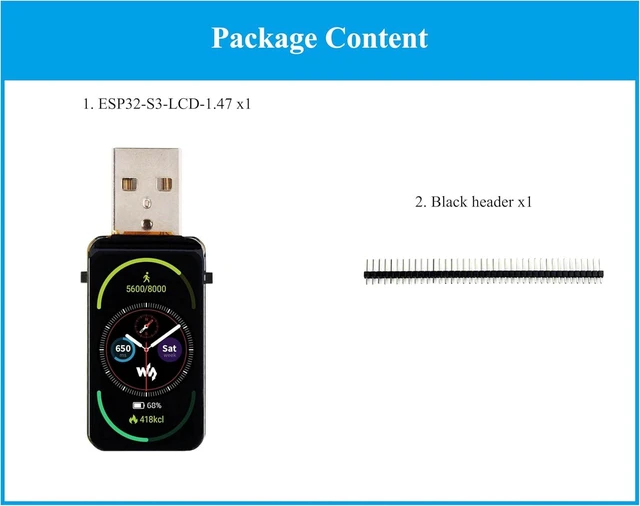 Alt view image 2 of 7 - ESP32-S3 1.47inch Display Development Board, 172×320, 262K RGB Color, Dual-core Processor Up to 240MHz, Support WiFi & BLE, with Colorful RGB LED, ESP32 with Display