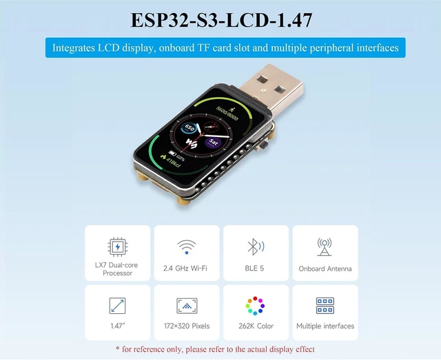 Alt view image 3 of 7 - ESP32-S3 1.47inch Display Development Board, 172×320, 262K RGB Color, Dual-core Processor Up to 240MHz, Support WiFi & BLE, with Colorful RGB LED, ESP32 with Display