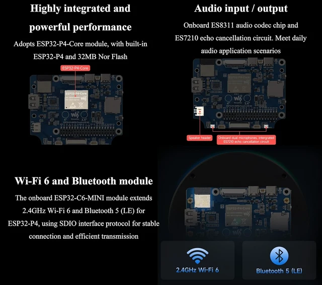 Alt view image 5 of 7 - ESP32-P4 with 4 inch Round Touch Display Development Board, IPS LCD, 720 x 720 Pixels, Onboard Dual Microphones, Support WFi 6 / BLE 5, Audio Input/Output, Supports AI Voice Interaction