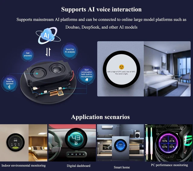 Alt view image 6 of 7 - ESP32-P4 with 4 inch Round Touch Display Development Board, IPS LCD, 720 x 720 Pixels, Onboard Dual Microphones, Support WFi 6 / BLE 5, Audio Input/Output, Supports AI Voice Interaction