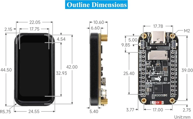 Alt view image 7 of 7 - ESP32-C6 1.47inch Touch Display Development Board, 172x320 Resolution IPS LCD, 262K Display Color, Supports W-F-i 6 / BLE 5, 160MHz RISC-V Processor, Type-C, with Pre-Soldered Header