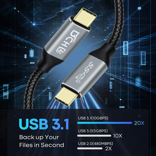 Alt view image 4 of 6 - DCHAV 6ft 100W USB C to USB C Cable 4K Video Output 10Gbps Data Transfer Type C to Type C Monitor Cord 3.1 Gen 2 PD 20V 5A Fast Charging Nylon Braided Charge Phone Tablet Laptop Computer