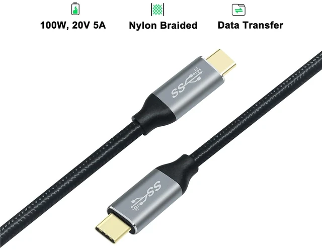 Alt view image 5 of 6 - DCHAV 6ft 100W USB C to USB C Cable 4K Video Output 10Gbps Data Transfer Type C to Type C Monitor Cord 3.1 Gen 2 PD 20V 5A Fast Charging Nylon Braided Charge Phone Tablet Laptop Computer