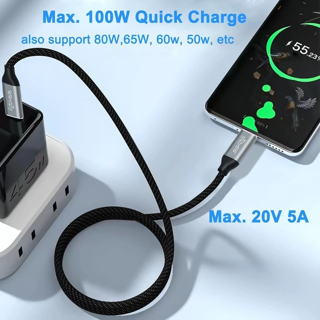 Alt view image 6 of 6 - DCHAV 6ft 100W USB C to USB C Cable 4K Video Output 10Gbps Data Transfer Type C to Type C Monitor Cord 3.1 Gen 2 PD 20V 5A Fast Charging Nylon Braided Charge Phone Tablet Laptop Computer