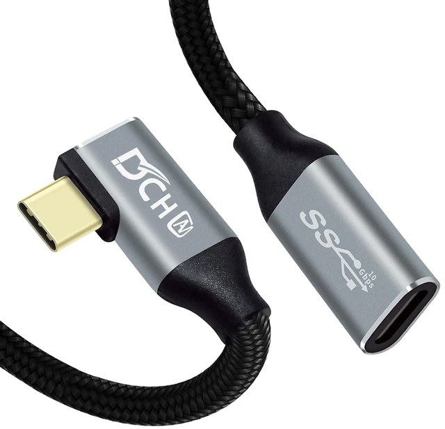 Main image of DCHAV 3ft 100W USB C to USB C Cable Male to Female 4K Video Output 10Gbps Data Transfer 3.1 Gen 2 PD 20V 5A Fast Charging Nylon Braided 90 Degree Type C Monitor Cord for Laptop Phone Tablet