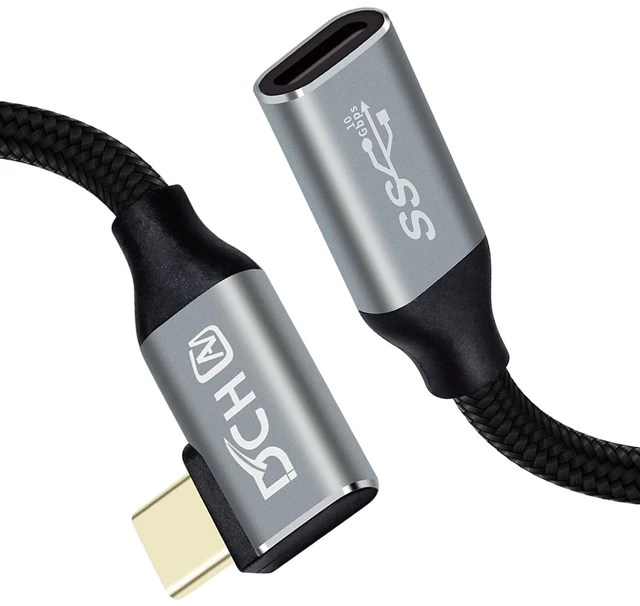 Main image of DCHAV 6ft 100W USB C to USB C Cable Male to Female 4K Video Output 10Gbps Data Transfer 3.1 Gen 2 PD 20V 5A Fast Charging 90 Degree Type C Monitor Cord Nylon Braided for Laptop Phone Tablet