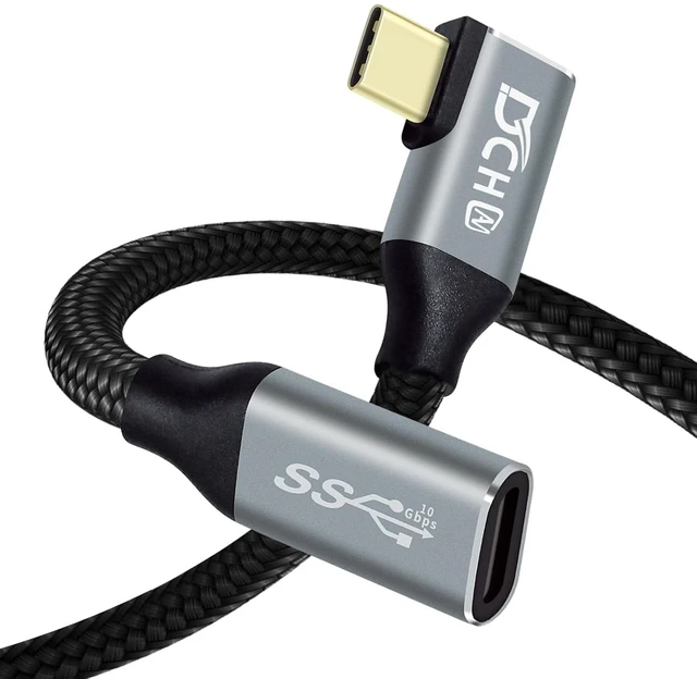 Main image of DCHAV 1.5ft 100W USB C to USB C Cable Male Female 10Gbps Data Transfer 4K Video Output Fast Charging 90 Degree Type C to Type C Monitor Cord 3.1 PD 20V 5A Nylon Braided for Phone Tablet Laptop